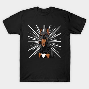 Pointillist Doberman Pinscher with Starburst – Bold Artistic Dog Design T-Shirt
